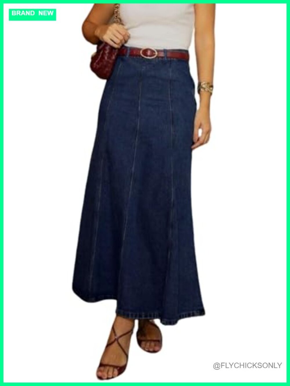 CHARTOU Women Long Patchwork Denim Skirt Stretchy High Waist Flowy Maxi Jean